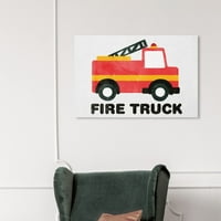 Wynwood Studio 'Firetruck Round' Ulaşım Duvar Sanatı Tuval Baskı - Kırmızı, Beyaz, 30 20