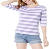 Benzersiz Pazarlık kadın Kollu Yuvarlak Boyun Kontrast Renk Çizgili T-shirt