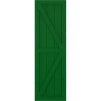 Ekena Millwork 12 W 32 H Gerçek Fit PVC İki Eşit Panel Çiftlik Evi Sabit Montajlı Panjurlar w Z-Bar, Viridian Yeşili