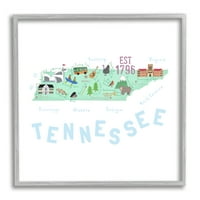 Stupell Industries Tennessee Görsel Devlet Haritası Seyahat ve Yerler Boyama Gri Çerçeveli Sanat Baskı Duvar Sanatı