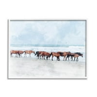At Sürüsü Otlatma Plaj Shore Hayvanlar ve Böcekler Fotoğraf Beyaz Çerçeveli Sanat Baskı Duvar Sanatı