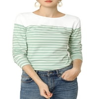Benzersiz Pazarlık kadın Renk Blok Çizgili Örgü Üst Uzun Kollu T-Shirt