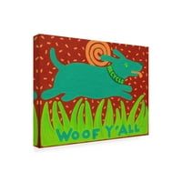 Hillary Vermont İnsanlar için Evcil Hayvan Tasarımları 'Woof Yall Green Dog' Tuval Sanatı